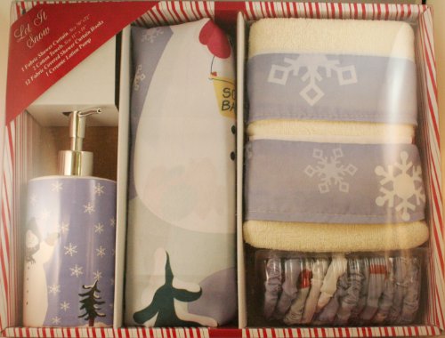 Let it Snow Shower Curtain Set w/ hooks, lotion pump and 2 hand towels