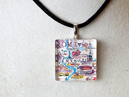 Street Map of Rome Italy - Glass Tile Necklace