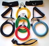100% NATURAL LATEX TUBES, Power Cords Resistance Bands 11pc Set, Ideal For Home Fitness, Yoga, Pilates, Abs, P90x & Workout with workout guide. Part of the Columbia-Bookfest® PowerCord products.