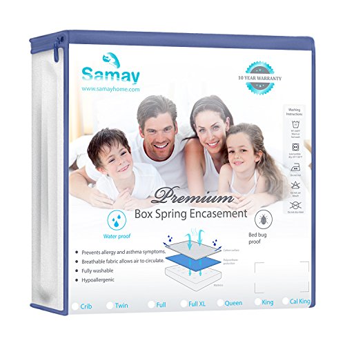 SAMAY - Zippered Waterproof & Bed Bug Proof Box Spring Encasement Cover - Twin Size 38 x 75 Inches - All sizes available