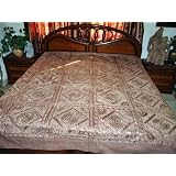 Clearance Sale 5p Almond Stonewashed Mirror Embroidery Sari Tapestry Cotton Bedspread Coverlet Throw Clearance Sale