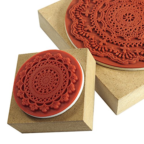 YazyCraft Decorative Wooden Stamps - 2 pcs (Large and Small) - Lace Doilies Cling Stamps