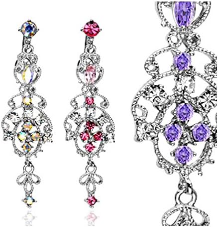 {Clear/Aurora Borealis} Top-Down Chandelier Belly Button Ring - 14 GA 3/8" Long - Clear/Aurora Borealis