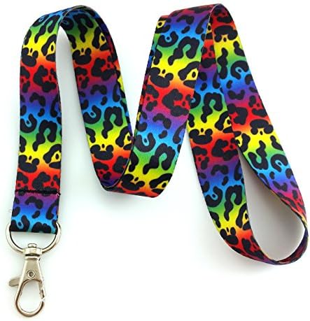 NEW Rainbow Leopard Animal Print Lanyard Key Chain Id Badge Holder