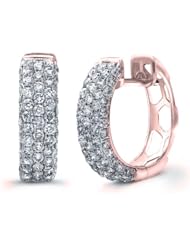 1.62 total carat Round Brilliant Cut Diamond Micro Pave Hoop Earrings in 14k Gold