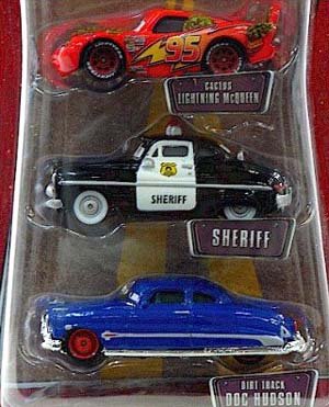 Disney / Pixar CARS 1:55 Die Cast Figure 3-Pack Cactus McQueen, Dirt Track Doc amp; Sheriff