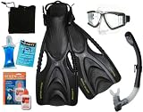 Snorkeling Scuba Dive Dry Snorkel with Side-View Edgeless Mask Fins Gear Set, Large/X-Large