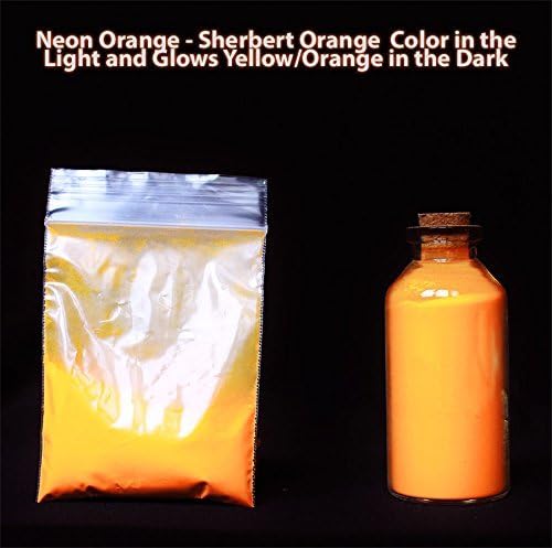 50 Grams of Neon Orange Glow in the Dark Phosphorescent Powder. Beautiful Neon Orange Color in the Daylight and Brilliant Yellow in the Dark. Phosphorescent Is Great for Mixing with Paints, Resins, Spray Paint, Ink, Waxes, Screen Printing Ink, Fabric Ink, Ceramics and More