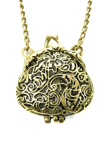 Coin Purse Necklace Vintage Antique Change Satchel Bag Pouch Gold Tone Locket Pendant Retro Indie