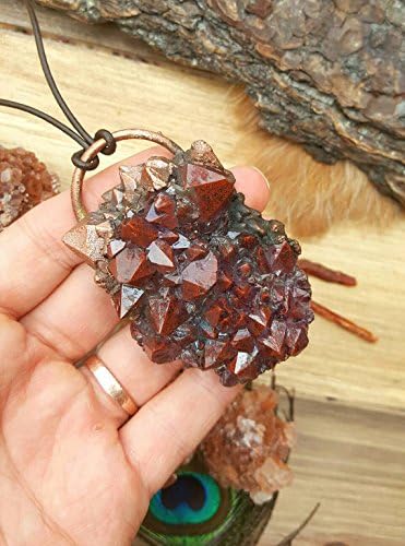Red Amethyst Hematite Copper crystal Amulet. Necklace Large statement Pendant electroformed. Wiccan Magic boho Jewelry