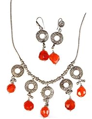 Faceted Carnelian Necklace with Matching Earrings Set - Sterling Silver