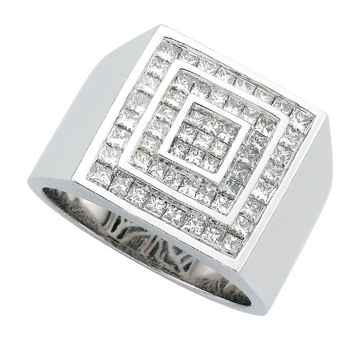14K White Gold 1 1/2 ct. Princess Cut Diamond Men's Ring