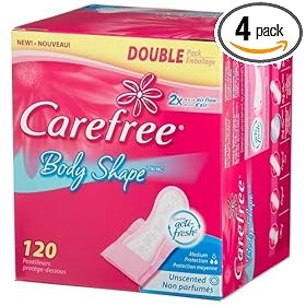 Carefree Body Shape Pantiliners, Medium Protection, Unscented, 120-Count Boxes (Pack of 4)