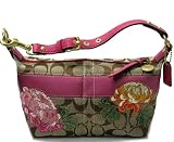AUTHENTIC COACH SIGNATURE STRIPE FLOWER SMALL/COSMETIC TOP HANDLE POUCH 41420 (Khaki/Pink)