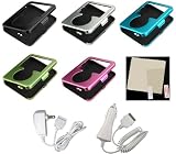 Apple 3rd Generation iPod Nano 4gb 8gb Video Premium Aluminum Carrying Case with LCD Screen Protector Shield and Lanyard Neck Strap - Bundled with 12v Rapid Premium Car Charger and Home Travel Wall AC Adapter Charger - 5 Color Choices (MP3 Player NOT Included)