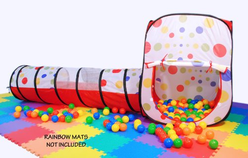 Easy Twist Polka Dot Rectangular Pop-up Play Tent /w Tunnel & 200 Play Ball