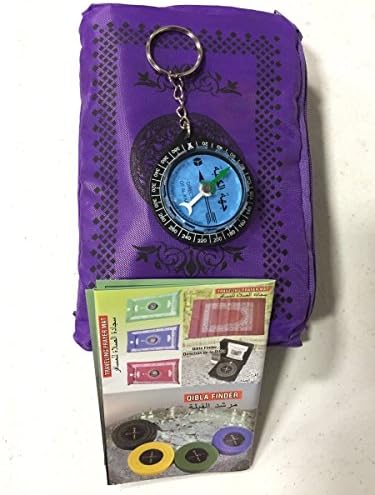 key Chain Compass, Metal Corner Islamic Travel Prayer Mat,Portable Rug, Pocket Sized Carry Bag Waterproof Islamic Prayer Rug,Qibla finder , Purple Color US Seller