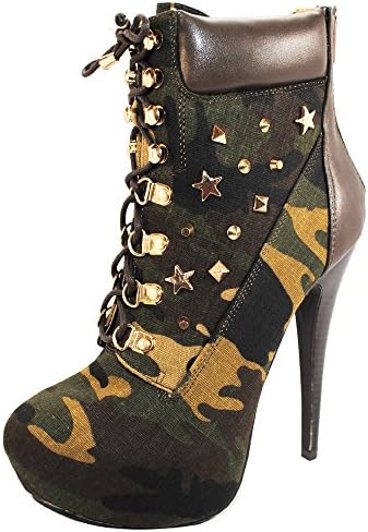 Lilianna CAITLYN Women's High Heel Ankle Boots (8.5, Green Camouflage)