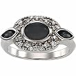 14K White Gold Onyx, Onyx and Diamond Ring
