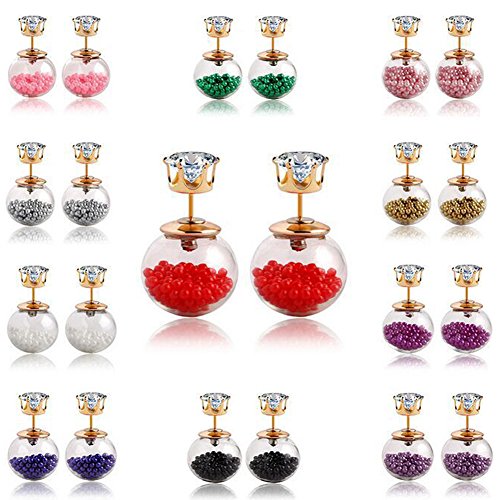 22PCS Multi-color Ball Stud Earrings Clear Rhinestone Crystal Two Sided Earrings