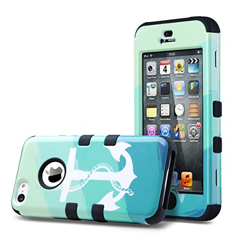 iPhone 5C Case, ULAK 3in1 Anti Scratches IPhone 5C Case Hybrid with Soft Flexible Inner Silicone Skin Protective Case Cover for Apple iPhone 5C Ocean Anchor + Black