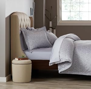 Pinzon Paris Printed Duvet Set, Full/Queen, Light Grey