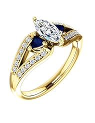 10K Yellow Gold Marquise Cut Diamond and Sapphire Ring -- LIFETIME WARRANTY