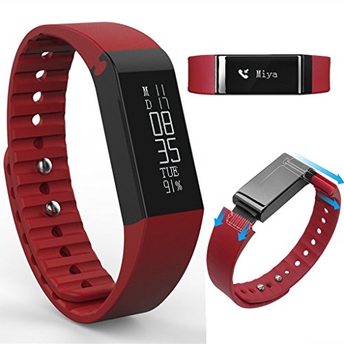 Next-shine Touch Screen Bluetooth Fitness Activity Tracker with Pedometer Sleep Monitor,Red