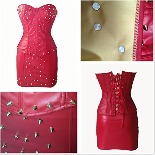 Sexy4lady Women's Spiked Leather Corset With Skirt Large