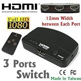 High Performance 3-in-1 HDMI Switch Box/Switcher/Splitter for HDTV 1080p 1440p 1600p 4096p HD TV with Remote (Support 3D Video)