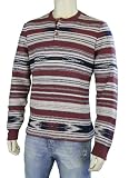 Lucky Brand Jeans Mens Henley Sweater Striped Linen-Fire Brick/Tan/Navy