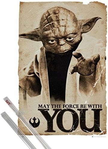 Poster + Hanger: Star Wars Poster (36x24 inches) Yoda, May The Force Be With You and 1 set of 1art1® Poster Hangers