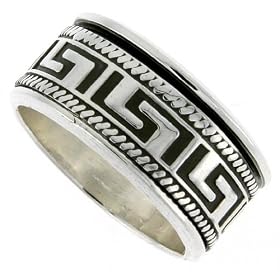 Sterling Silver 1/2" (13 mm) Greek Key Spinner Ring: Jewelry