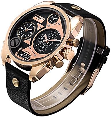 NEW France Army Watch Men's Watch Military Dual Time Zones Strap Leather Rose Gold Watchband