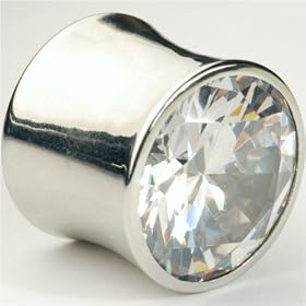 Stainless Steel Double Flared Plug with Faceted Gem: 9/16"g 3/8", Clear by 