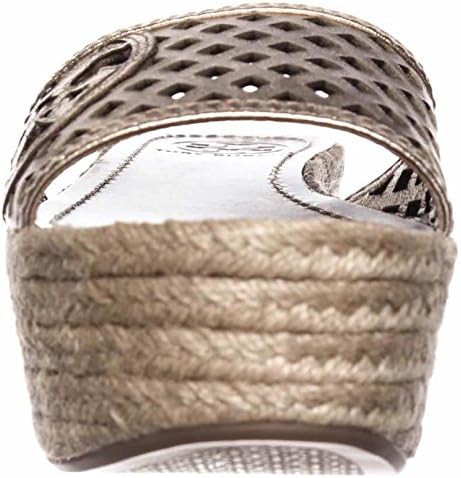 Tory Burch Women's Thatched Perf Platform Espadrille Platinum Wedge Sandals 8.5M