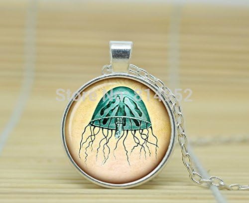 Lawrence Painting Glass Cabochon Necklace Jellyfish Pendant Jellyfish Jewelry Jellyfish Necklace Vintage Style Sea Life Jewelry A2019