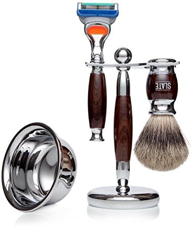 Faux Rosewood Shaving Gift Set Kit with Pure Badger Brush and Gillette Fusion Compatible Razor Handle