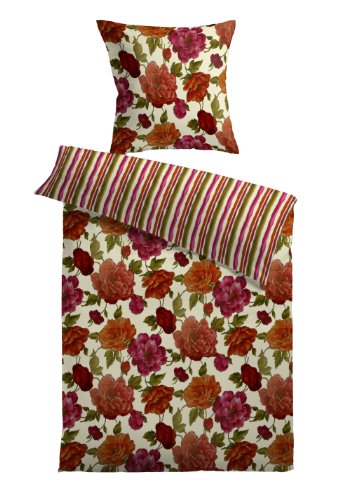 Kinzler B-02814/01 Bettw&auml;sche Rose Guillot 80 x 80 xm und 135 x 200 cm und Spannbetttuch 100 x 200 cm, 3-teilig, natur