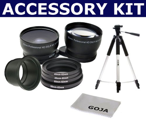Cheap 2.0X Telephoto + 0.45X Wide Angle + Tube for Canon G7 G9 + 57" Tripod + 1 Ultra Fine Microfiber Cleaning Cloth GOJA Logo