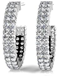 2.00 ct Ladys Round Cut Diamond Two Row Hoop Earrings in 14 kt White Gold
