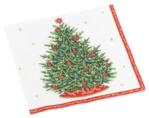 Caspari Decorated Tree Paper Lunch Napkin Package  Ivory