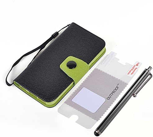 OutProof Fashion-designed Colorful Protective Built-in Slot PU Leather wallet Case for iPhone 6 4.7" (Black+Green)