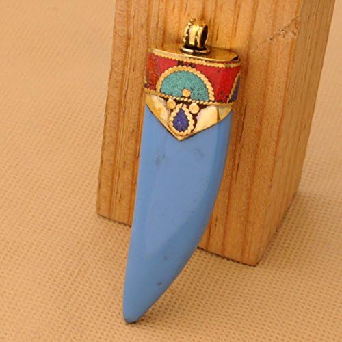 1 Pendent-Brass Tibetan Nepalese Style Coral Turquoise Resin Mosic Pendant from Nepal L167