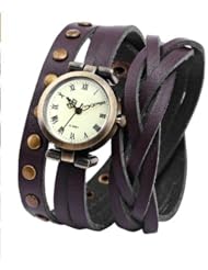 KANO BAK(TM)Brown Color Punk Lady Women Man Boy Unisex Wrap Around Bracelet Long Leather Quartz Gift Watch