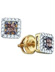 Brown Chocolate Diamond Earring Studs Princess 14k Yellow Gold (1/3 ct.tw.)