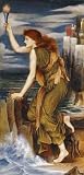 Hero Holding The Beacon For Leander by Evelyn De Morgan. Art Print Poster FRAME IT.. 13 inches width by 18 inches height. Highest Quality Art Poster Print