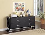 Z-Bedroom 4-Drawer Dresser - Textured Black with Silver Trim & Pulls, & Hi-Sheen Poly Black Top By Powell Furniture