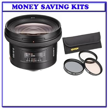 Sony SAL-20F28 20mm f/2.8 Wide Angle Lens for Sony Alpha Digital SLR Camera + Tiffen 55mm 3pc Filter Kit