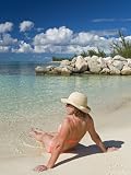 Woman on Beach, Princess Cays, Eleuthera Island, West Indies, Caribbean Photographic Poster Print by Richard Cummins, 9x12